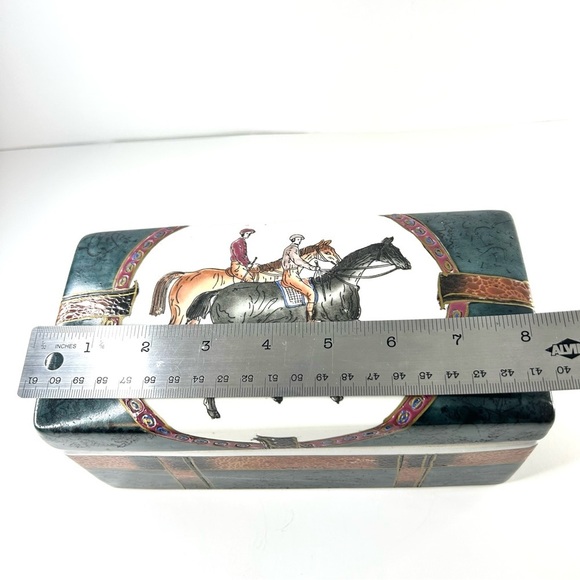 Vintage Heavy Rectangular Porcelain Ceramic  Trinket Box Equestrian Theme - Picture 7 of 9